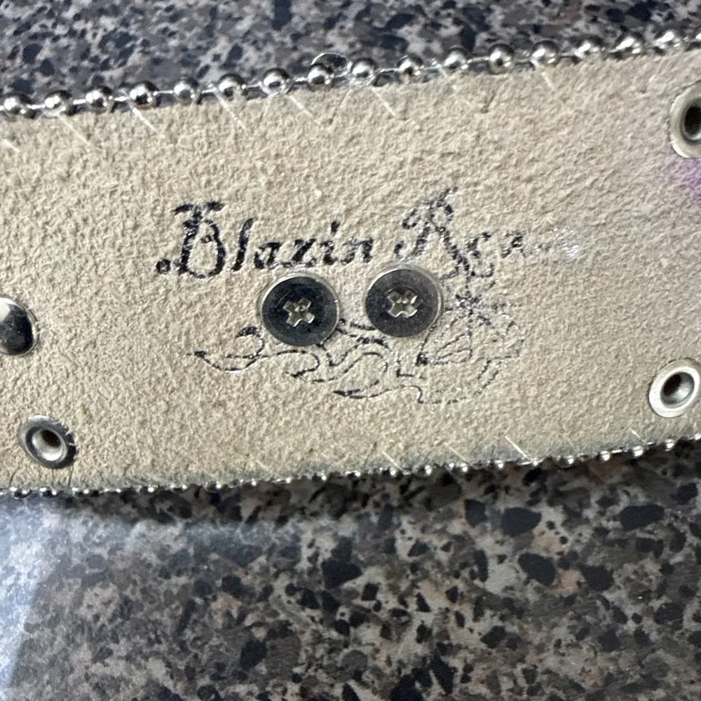 Blazin Roxx Belt Western Rhinestone Studded Leather Large Cowgirl Brown Tan READ